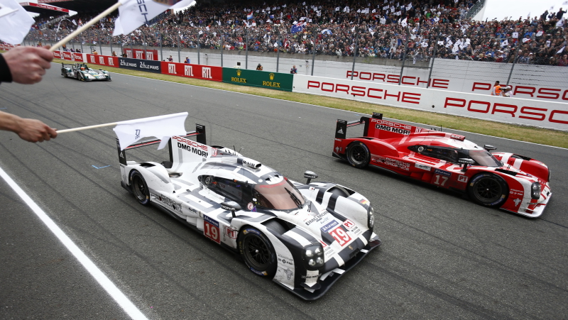 Two 919s at the 24 Hours of Le Mans.